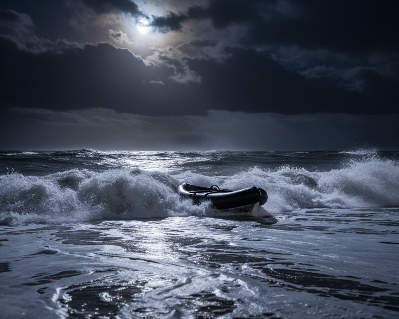 A lonely boat in a stormy sea