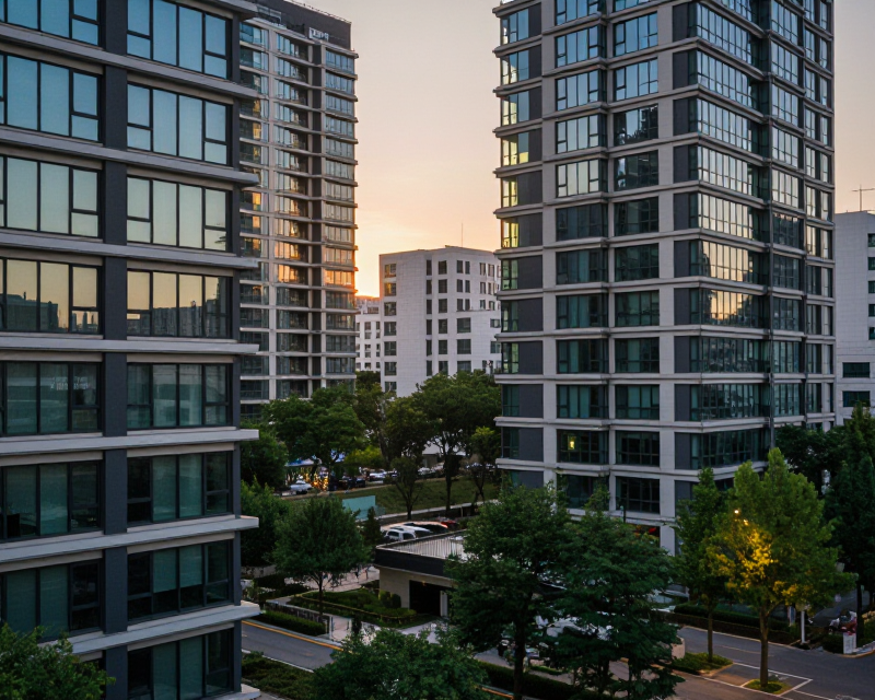 Modern Seoul Apartment Complex at Sunset