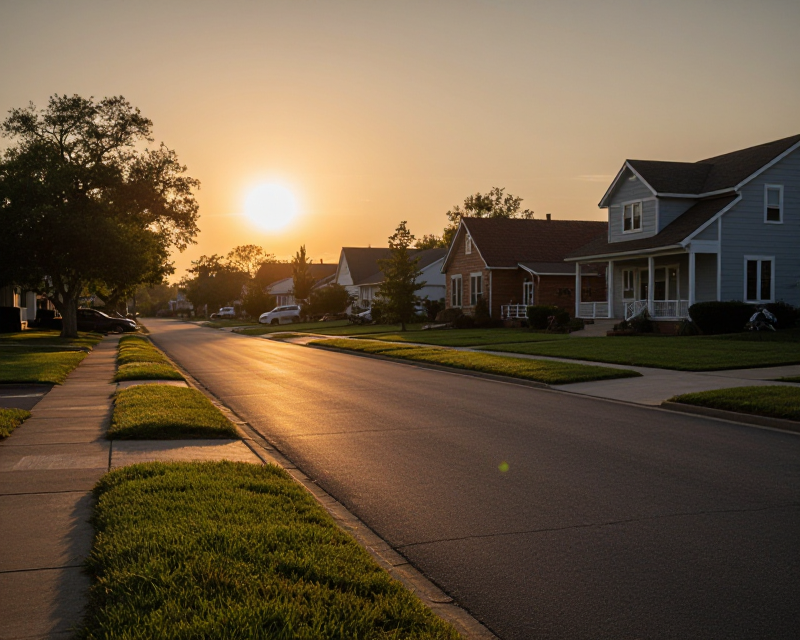 Golden hour in an American suburb